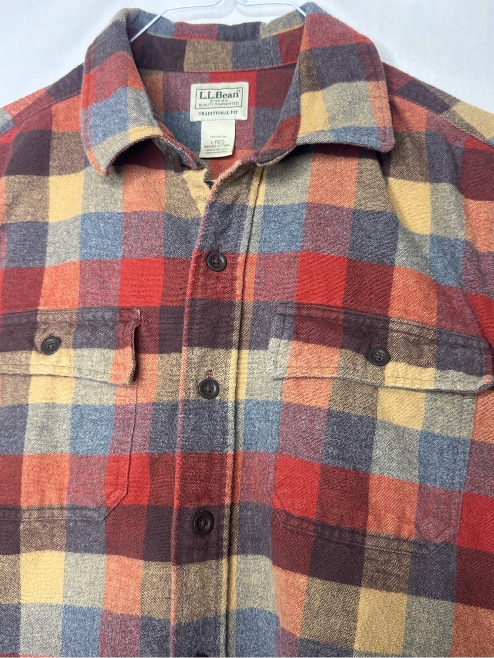 L L Bean Men Thick Plaid Flannel Button Down Shirt Sz L Lumberjack Cabin Gorpcor